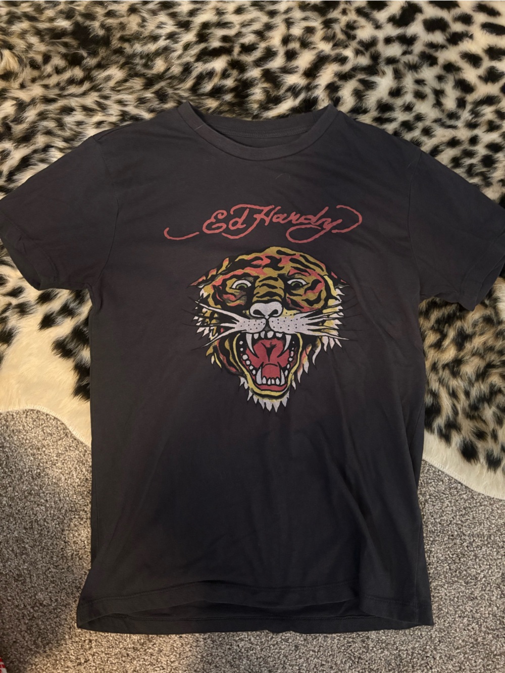 Ed Hardy Black Tee with White Script Logo